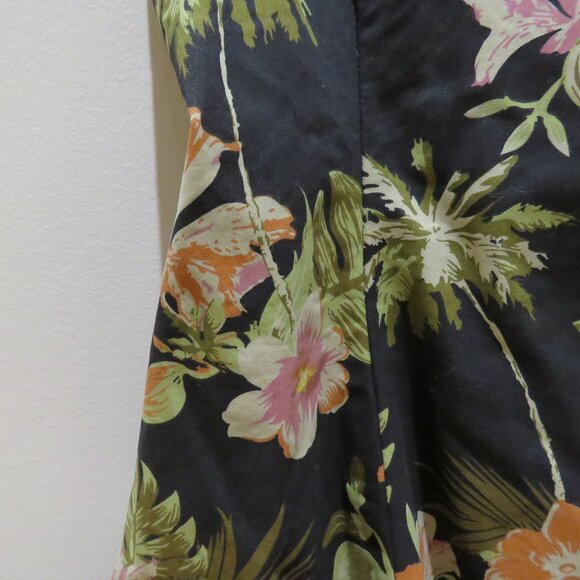 DR FAUST Marrama Palm Tree Exotic Flowers Black Retro Midi Swing Dress Rock Vtg - Picture 7 of 13